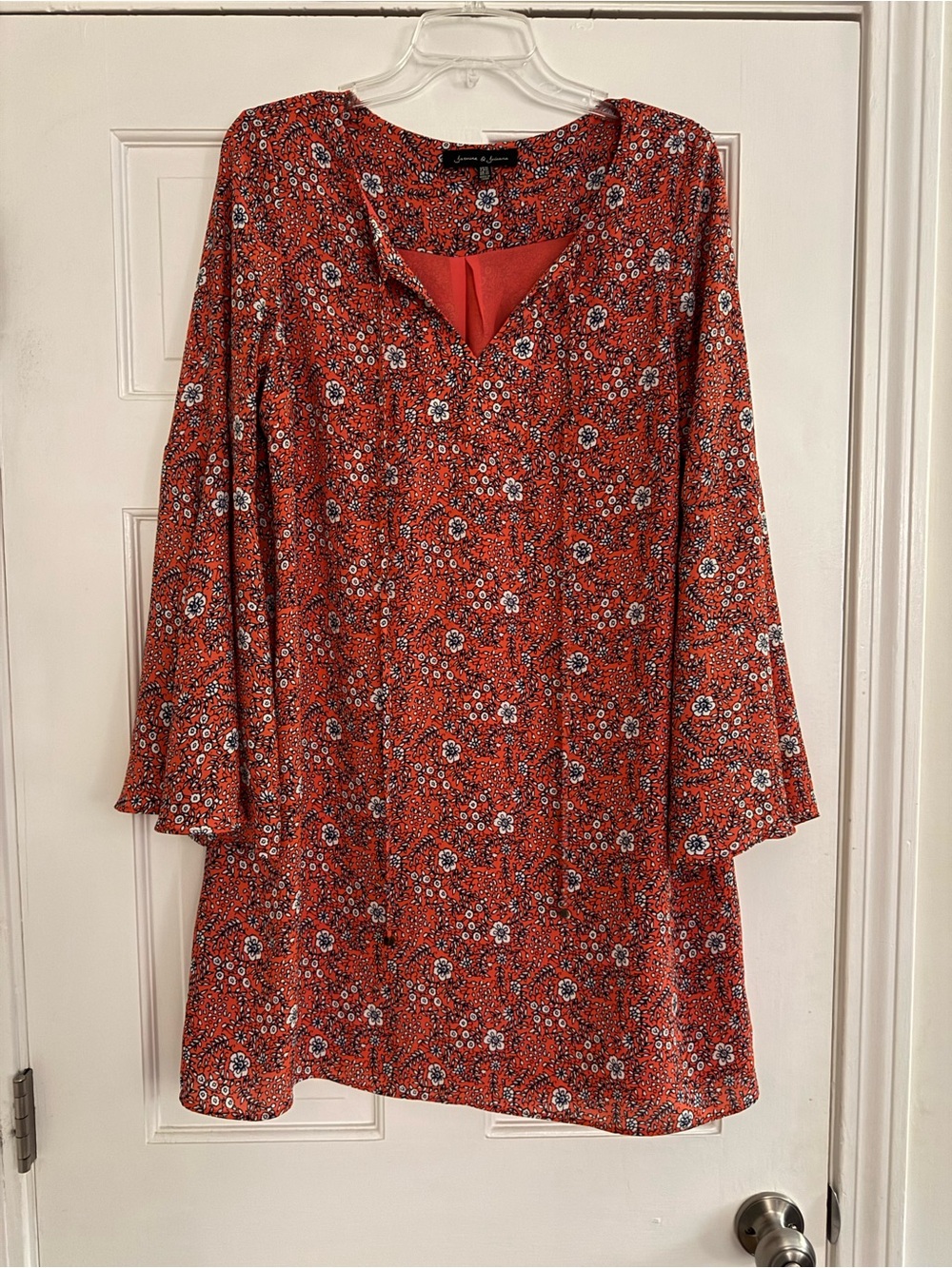 Women's Floral Long-Sleeve V-Neck Dress - Boho Flowy Dress Casual Tunic